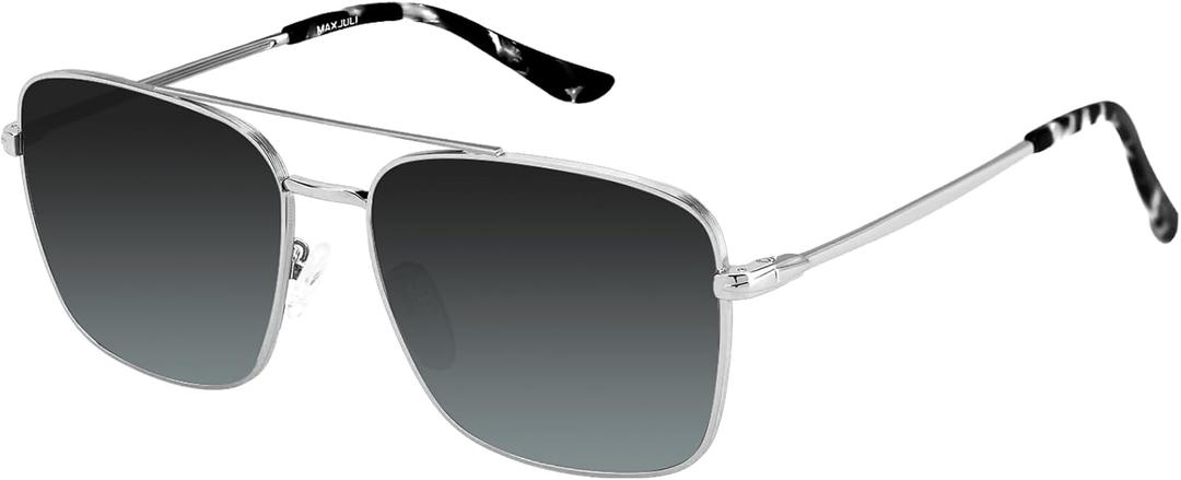 MAXJULI XL Size Extra Large Polarized Sunglasses 148 MM for Big Wide Heads Men Metal Glasses 8816 (Silver+gradient Grey)
