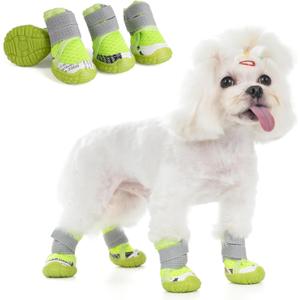 Dog Shoes for Small Medium Dogs, Dog Boots & Paw Protectors with Soft Anti-Slip Rubber Sole, Mesh Breathable Dog Shoes for Winter Snowy Day, Summer Hot Pavement (Green, 35# (0.9"x1.1")(WxL))