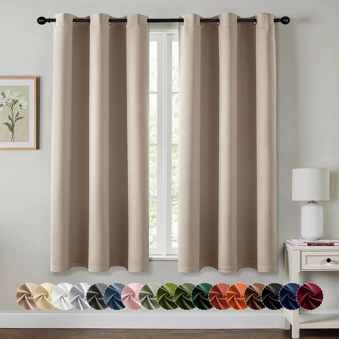 MIULEE Taupe Blackout Curtains for Bedroom Living Room 63 Inches Long 2 Panels, Thermal Insulated Room Darkening Drapes Solid Grommet Noise Reduction Light Blocking Window Treatments 40x63 Inch