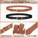 2 x WERFORU 2 Pack Womens Skinny Elastic Waist Belt With Gold Buckle Thin Stretchy Belt for Dress Jeans (A-black+brown)