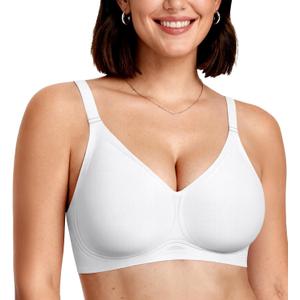 OEAK Women Comfortable Jelly Bras No Underwire Seamless Full Coverage Bralette Buttery Soft Convertible Everyday Tshirt Bra (Large, White)