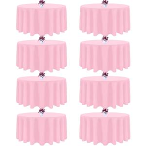 8 Packs 120 Inch Pink Round Tablecloth for Circle Tables, Washable Polyester Tablecloths, Wrinkle Resistant Table Cloth for Spring Wedding Party Banquet Dining