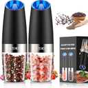 XinXu Gravity Automatic Electric Pepper and Salt Grinder, Auto Salt or Pepper Mill Shaker Stainless Steel,Blue LED Light,One Hand Operated, Black