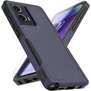 for Moto G Stylus 5G 2024 Case: Dual Layer Protective Heavy Duty Cell Phone Cover Shockproof Rugged with HD Screen Protector - Military Protection Bumper Tough - Motorola Moto G Stylus 5G 2024, Blue (Navy Blue (PC) + Black (TPU))