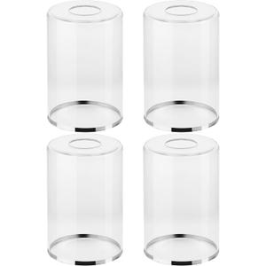 Clear Glass Light Shade with Silver Trim - 1-5/8" Fitter Opening - Replacement for Chandeliers, Wall Sconces, Pendant Lights，Vanity & Ceiling Lights - Vintage Style Decor (4 Pack)