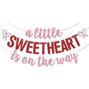 A Little Sweetheart is on the Way Banner, Valentine's Day Baby Shower Decorations, Welcome Sweetheart Decor, Sweet Baby Girl 1st Birthday Decorations Red & Pink Glitter