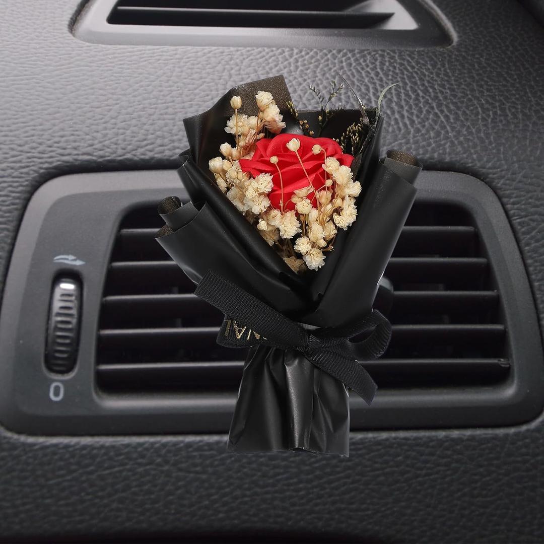 uxcell Red Small Bouquet Car Air Freshener Vent Clips, Mini Decorative Rose Bouquet with Fragrance Diffuser for Women, Automotive Air Freshener Decoration, Style 4