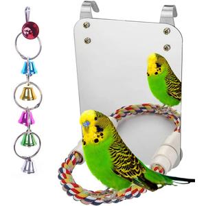 7" Bird Mirror with Rope Perch Bird Toys Swing, Comfy Perch for Greys Amazons Parakeet Cockatiel Conure Lovebirds Finch Canaries