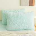 Faux Fur Fluffy Fuzzy Plush Mint Green Pillow Case Set of 2, Soft Decorative Pillow Covers for Bed, Bedroom, Living Room, Zipper Closure, Standard Size (20"x26", Mint Green)