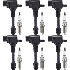 CarBole UF349 Ignition Coil Pack & Spark Plugs Compatible with 3.5L 2002-2008 Nissan Maxima Murano Infiniti G35 FX35, 4.0L 2005-2019 Nissan Frontier Xterra Pathfinder