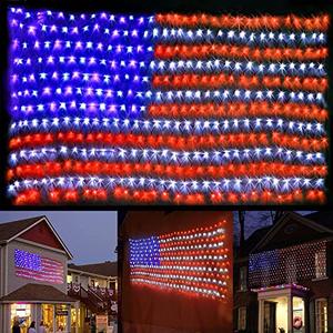 (New) American Flag Lights, Outdoor String Lights 420 LED Waterproof Led Flag Net Light Patriotic Ornaments for Outdoor Home Yard,Garden, Camping, Memorial Day, 4th of July, Christmas Decorations