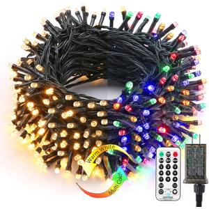 Brizled Christmas Lights Outdoor, 500 LED Color Changing Christmas String Lights with Remote, 180.4ft 11 Modes Tree Light Warm White & Multicolor Green Wire Xmas Light for Xmas Party Home