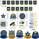 Blue Gold Graduation Decorations Class of 2026 Congrats Grad 2026 Banner and Backdrop with 2026 Graduate Party Centerpieces Hanging Swirls Streamers Tissue Pom Poms Paper Flower Set