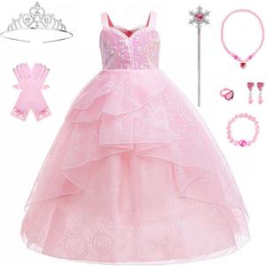 Pink Princess Costume Dress for Girls Halloween Costume Witch Cosplay Bubble Tulle Dress Up Outfits with Accessories (11-12 Years)