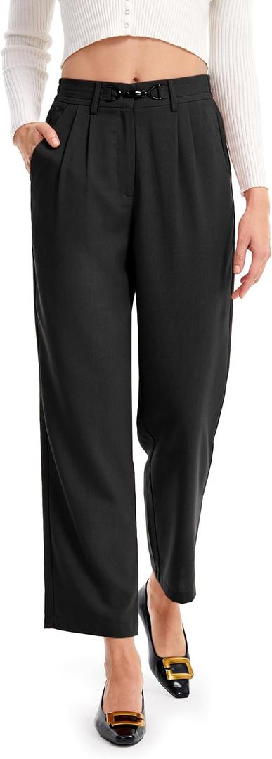AFITNE Womens Linen Wide Leg Pants High Waist Casual Loose Palazzo Pants with Pockets Flowy Lounge Work Pants 28 (Medium, Black)