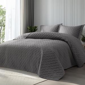 Bedsure Quilts Twin Size - Lightweight Bedspreads Twin Size with Basket Weave Pattern, Soft Quilt Bedding Set, Grey Comforter Set Coverlet for All Seasons with 1 Pillow Sham (68" x 86")
