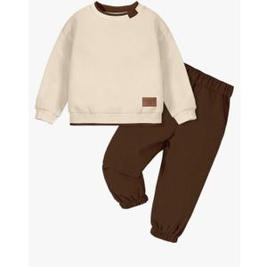 CRISONE Toddler Boys Clothes Solid Color Ribbed Long Sleeve Sweatshirt and Pants 2 Piece Fall Winter Outfits Set, 4-5 T