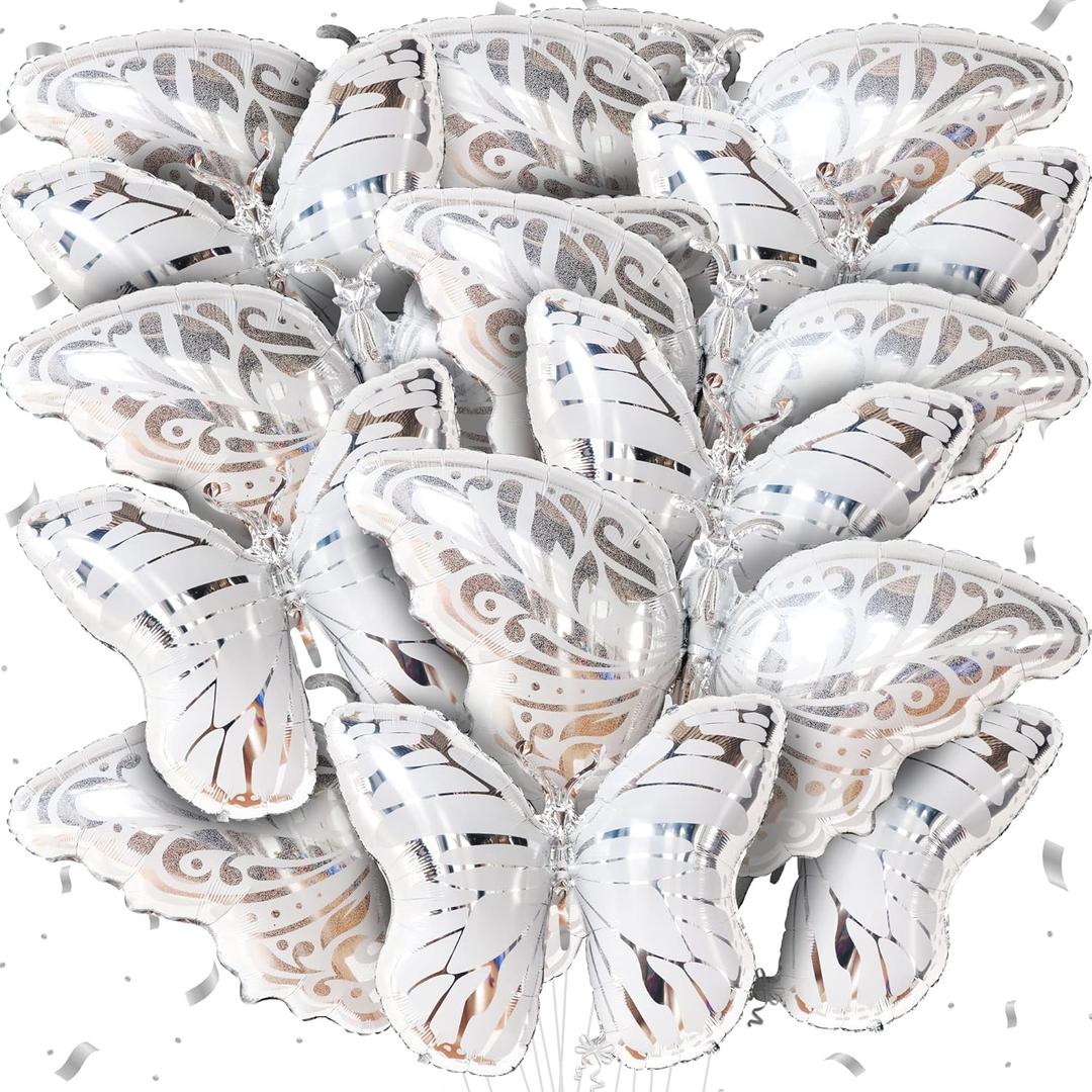 KatchOn, Big Butterfly Balloons - 38 Inch, Pack of 12, Helium Supported | Metallic & Mylar Butterfly Foil Balloons for Party Decorations