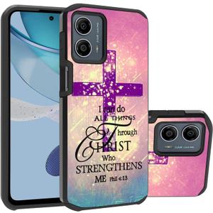 for Moto G 5G 2023 Case [Not for 2022 Version], Christian Cross Bible Verse Quote Phil 4-13 Hybrid Hard PC & Soft Silicone Dual Layer Shockproof Protective Case for Motorola Moto G 5G 2023