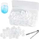 60 Pack Reusable White Plastic Square Ice Cubes, Filled with Purified Water, Includes 60 Pcs Reusable Ice Cubes, Transparent Box, Clip