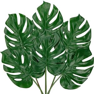 6 Pack Artificial Monstera Leaves with Long Stem for Vase - Fake Tropical Plants Palm Leaves Realistic Philo Turtle Leaves for Home Wedding Party Decor - Small