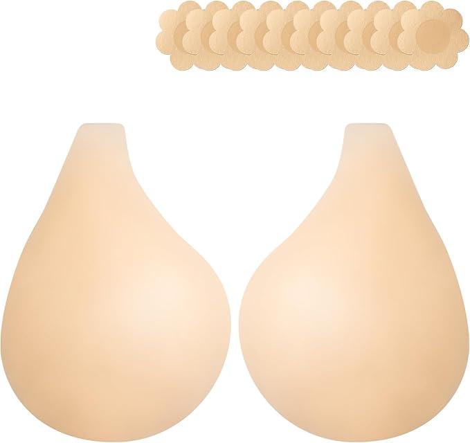 Adhesive Strapless Sticky Bra for Backless Dresses, Reusable Waterproof Nipple Covers, Invisible Push-Up Lift L
