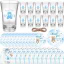 50 Sets Bear Baby Shower Favors for Guests Souvenir Blue Teddy Bear Birthday Party Supplies We Can Bearly Wait Acrylic Clear Shot Glasses Thank You Tags with Organza Bags for Gender Reveal