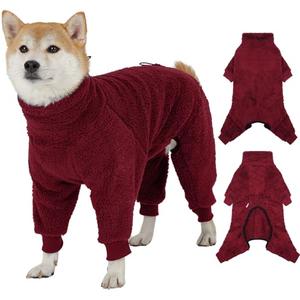 ROZKITCH Soft Dog Winter Coat, Fuzzy Pullover Dog Fleece Pajamas, Warm Fleece Windproof Cold Weather Jacket Cozy Jumpsuit Outfit 4 Legged Sweater Red, M(Chest: 21-25"; Back:18-19")