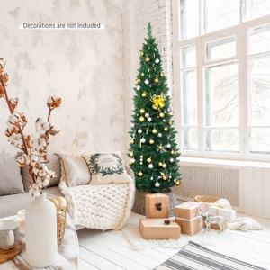 5/6/7/8/9 Feet PVC Artificial Slim Pencil National Christmas Tree with Metal Stand