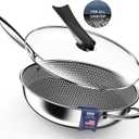 Wok Pan, Hybrid 13-inch Deep Fry Wok with Lid, Nonstick Wok with Stay-Cool Handle, Compatible with All Cooktops Including Induction, Stir Fry Pans Wok with Round Bottom (FN1)