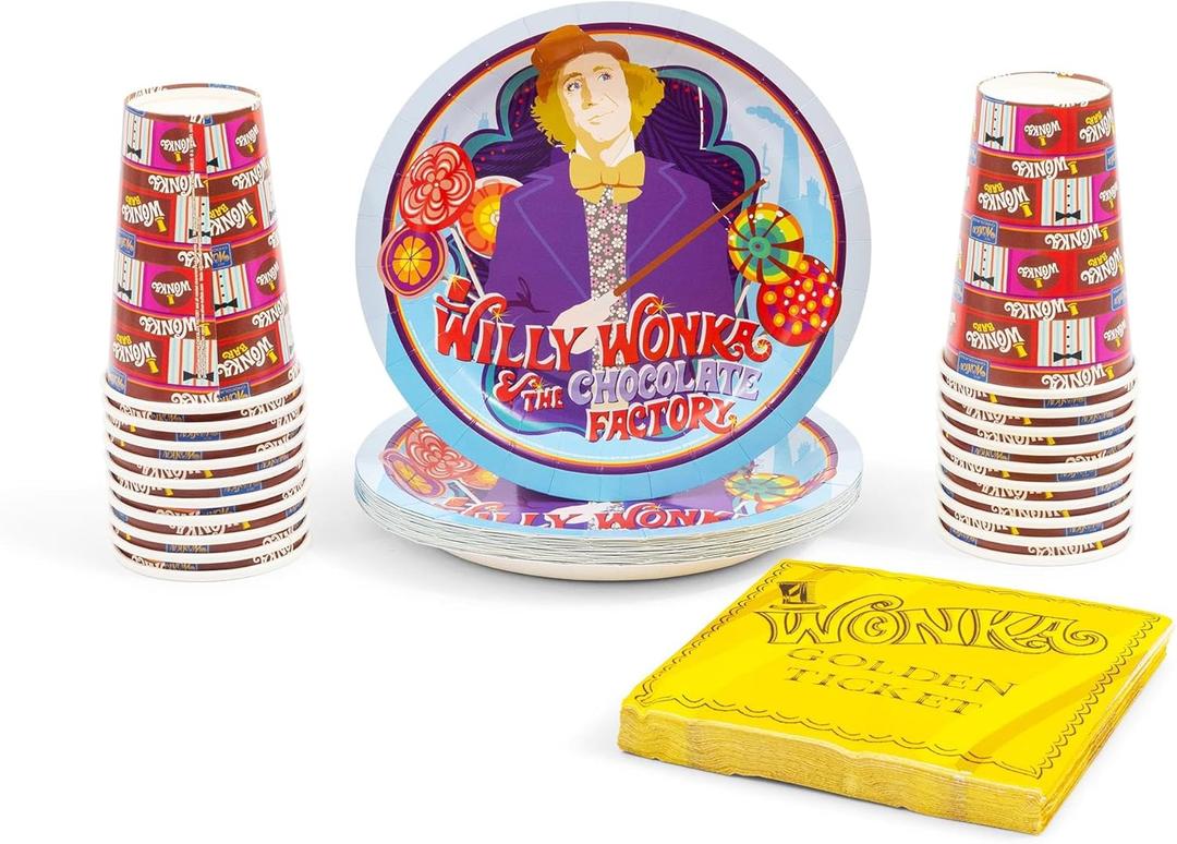 Silver Buffalo Golden Ticket Willy Wonka and the Chocolate Factory Themed Party Pack Set, 60 Piece