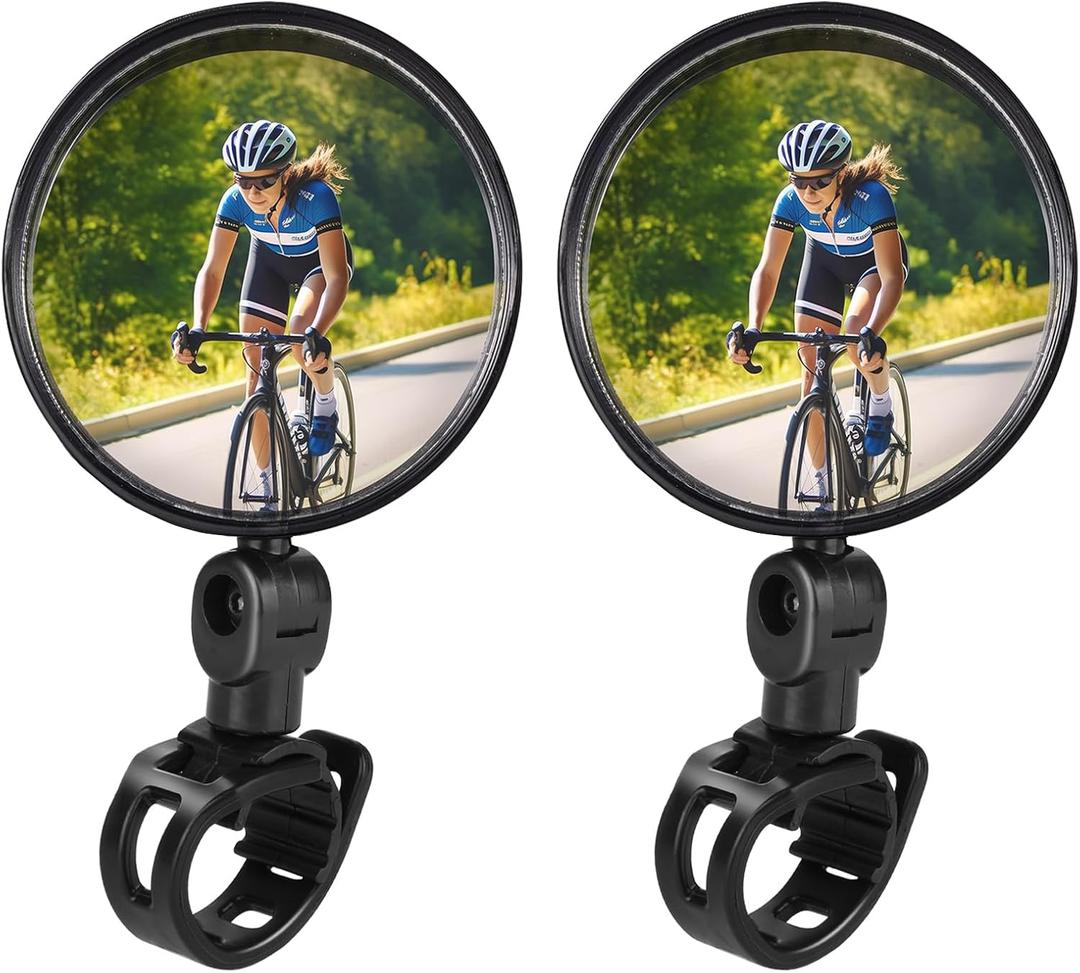 Bike Mirror, Bicycle Cycling Rear View Safe Mirrors, Adjustable Rotatable Handlebars Mounted Plastic Convex Mirror for Mountain Road Bikes (2 PACK BLACK)