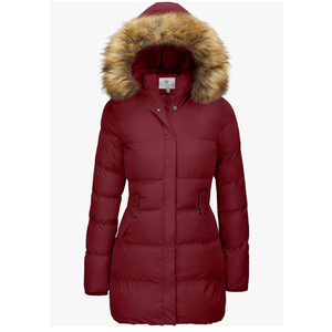 Women's Winter Thicken Puffer Coat Warm Jacket with Faux Fur Removable Hood, XL