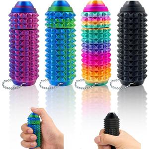 Little Pain Ouchies Fidget (3 PCS), With Clicker Button & Spinner Pain Stim Fidget Sensory Toy for Adults & Teens. 3D Printed Spin Spiky Grippie Keychain for Stress Relief & Focus Novelty Gifts (Laser)