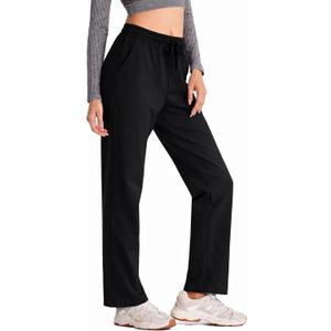 SPECIALMAGIC Women Yoga Sweatpants Pajama Wide Leg Cotton Drawstring Lounge Pants Leisure (Black, XXL)