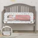 NUTIKAS Crib Rail Guard for Toddlers - 35.3" Toddler Bed Rails Convertible Safety Side Protector Swing Down Mesh Breathable Bed Barriers White Anchor Safety with Reinforced, White