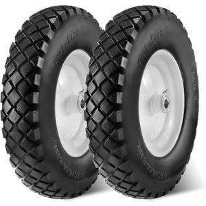 MaxAuto Wheelbarrow Tire 4.80 4.00-8 Flat-Free 4.80/4.00-8 Tire and Wheel w/Grease Fitting, 3" Centered Hub, 3/4" Bearings, 4.80 4.00-8 Tires for Hand Truck, Trolley, Garden Cart, Wagons