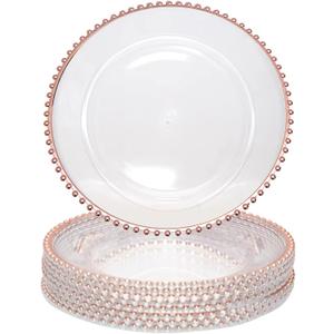 Rose Gold Bead Acrylic Charger Plates 13", Set 10PCS Round Table Charger Plates Decoration Dinner,Wedding,Party,Event(Acrylic Round Rose Gold10)