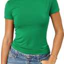 Abardsion Women's Casual Basic Going Out Crop Tops Slim Fit Short Sleeve Crew Neck Tight T Shirts 2026 (X-Large, Green)