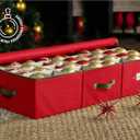 ZOBER Underbed Christmas Ornament Storage Box - Stores 72 Large 4" Ornaments, With Dividers - Tear Proof 600D Oxford Fabric, Ornament Organizer Storage Box, Durable Christmas Containers Holder - Red