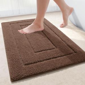 Buganda Bathroom Rugs, 30" x 20", Soft and Absorbent Microfiber Bath Rugs, Non-Slip Shaggy Shower Carpet, Machine Wash Dry Bath Mats for Bathroom Floor, Tub and Shower, Brown