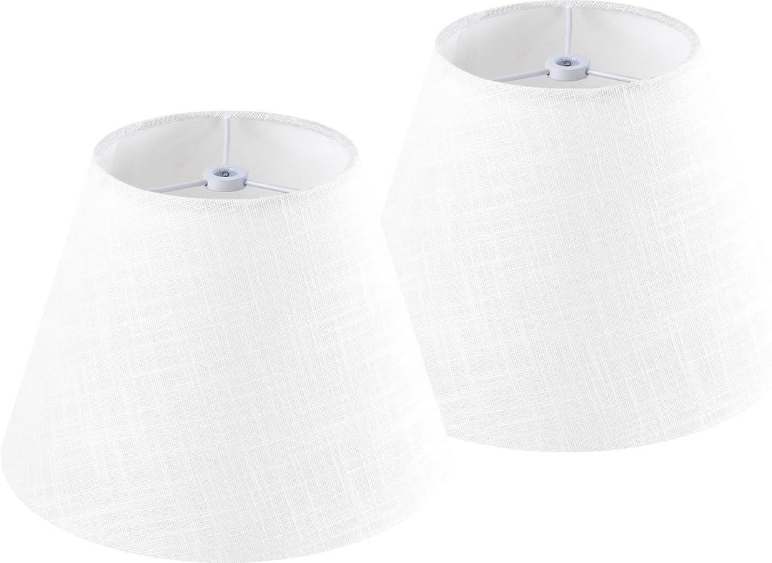 GOSO 9" Small White Lamp Shades for Table Lamps Set of 2 Bell,5"*9"6.4" (Spider) Modern Wall Lamp Shade Linen Replacement for Bedroom,Scalloped Lampshade Fabric-No Assembly Required (Small Drum-5*9*6.4 IN-2 pack, White-texture stripe fabric)