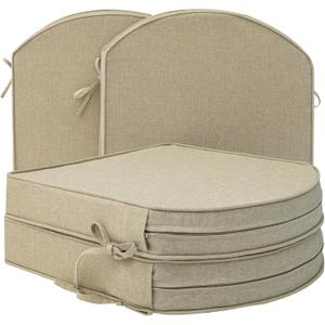 Outdoor Chair Cushions, Fade-Resistant & Water-Resistant, D Shaped Patio Furniture Seat Chair Pads Replacement with Ties, Non-Slip Bottom, Removable Cover, Set of 4, 17 x 16 Inch, Natural, 17" x 16" 4 Pack