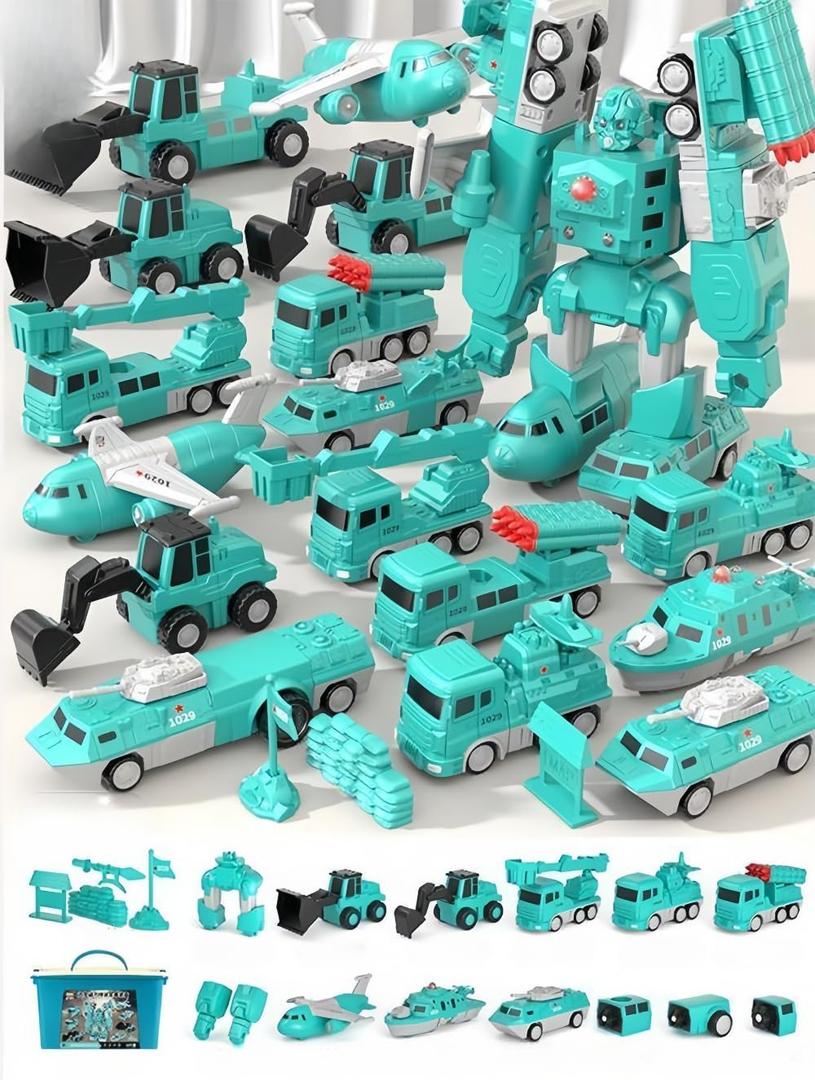Magnetic Transform Engineering Car Assembled Toys with Storage Box, Magnetic Cars and Trucks for Kids, Magnetic Blocks for Toddlers,Outdoor Activities for Kids Ages 3-5 4-8 (Military Series 35 Pieces)