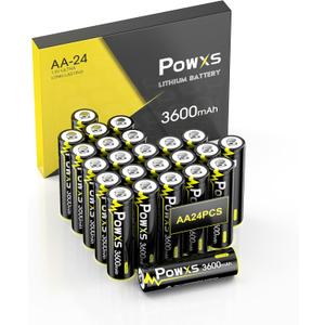 POWXS AA Lithium Batteries 24 Pack, 1.5V 3600mAh Ultra-Long Lasting Batteries - 25-Year Shelf Life, Eco-Friendly, Safe & Leak-ProofNon-Rechargeable