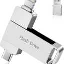 (No APP Required) MFi Certified 512GB USB Flash Drive for iPhone Memory Stick for Photo/Video Backup, 3 in 1 Photo Stick, High-Speed Jump Drive Compatible for iPhone/iPad/Android/PC Silver