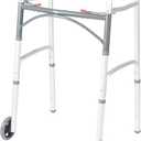 Drive Medical Two-Button Folding Walker With Wheels - Lightweight Rolling Mobility Support - Adjustable Height - Dual Push-Button Operation - 5 Inch Front Wheels - Durable Aluminum - Silver