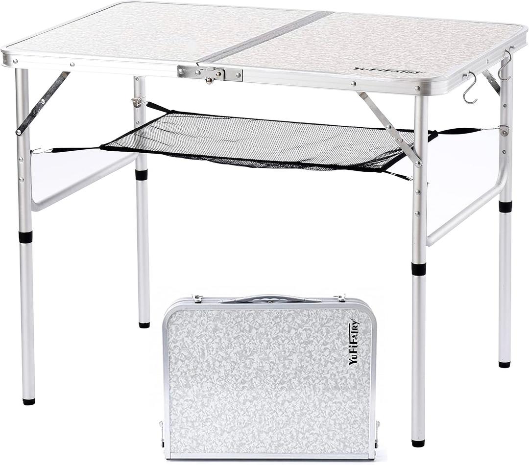 Folding Camping Table, 36''L x24''W Camp Aluminum Table with Adjustable Height Legs, Indoor Outdoor Lightweight Portable Folding Dining Table for Camp Picnic Beach BBQ Cooking 3Ft2 Heights 15"/28"