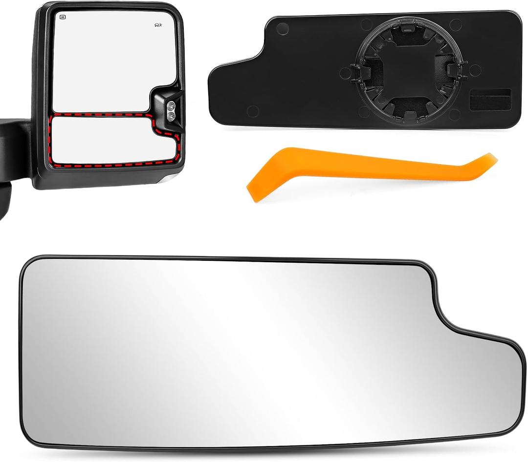 Passenger Side Lower Mirror Glass Replacement for 2019 2020 2021 2022 2023 2024 2025 Chevy Silverado GMC Sierra 1500 2500 HD 3500 HD Right Convex Non-Heated Towing Mirror with Back Plate, Standard