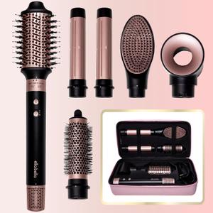 GEM 6 in 1 Professional Hot Air Styler • Powerful Hair Dryer & Straightener Set • Styling Without Heat Damage • Fast Drying Curling Volumizing Straightening • Includes Protective Travel Case